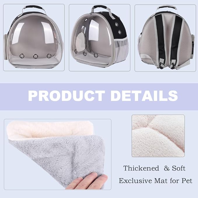 Portable Guinea Pig Backpack with Small Bag Harness and Leash Set, Space Capsule Bubble Pet Carrier Cage Travel for Rabbit, Bearded Dragon, Sugar Glider (Black, Backpack+Bag)