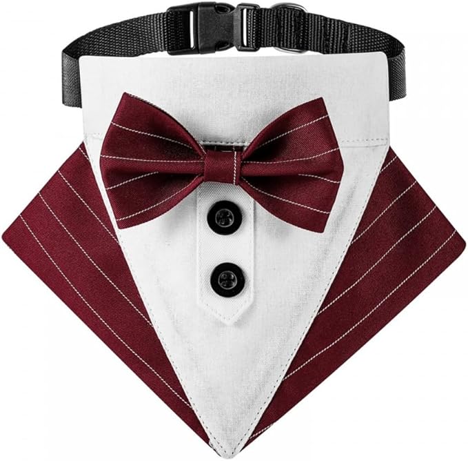Dog Bowtie Bandana, Adjustable Formal Dog Tuxedo Collar with Bow Tie Pet Bowtie Collar for Boy Dog Wedding Grooming Birthday Party
