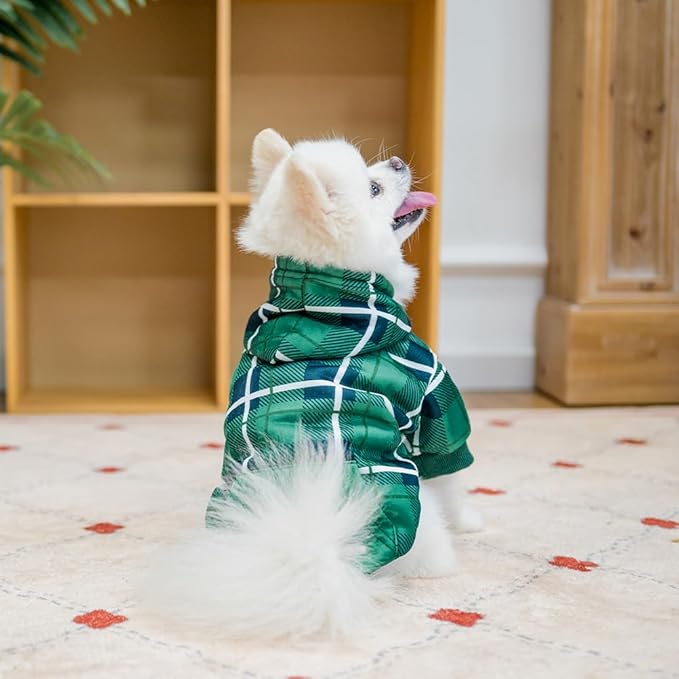 EXPAWLORER Plaid Dog Hoodie - British Style Warm Dog Sweater Shirt with Leash Hole,Pitbull Clothes Outfits,Winter Coat Apparel for All Breeds Puppy Girl Boy-Cat Apparel