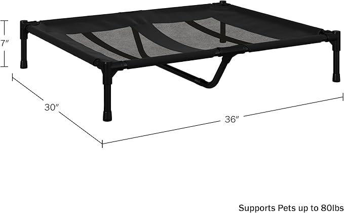 PETMAKER Elevated Dog Bed - 36x30-Inch Portable Pet Bed with Non-Slip Feet - Indoor/Outdoor Dog Cot or Puppy Mattress for Pets up to 80lbs (Black)
