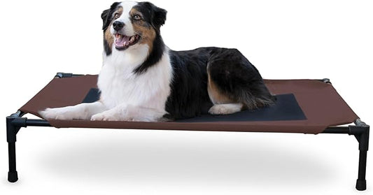 K&H Pet Products Outdoor Elevated Dog Cot, Breathable Cooling Elevated Cot Hammock Pet Bed for Large Dogs, Washable Mesh Cover, Raised Metal Frame, Collapsible, Portable - Large 42 X 30in Chocolate