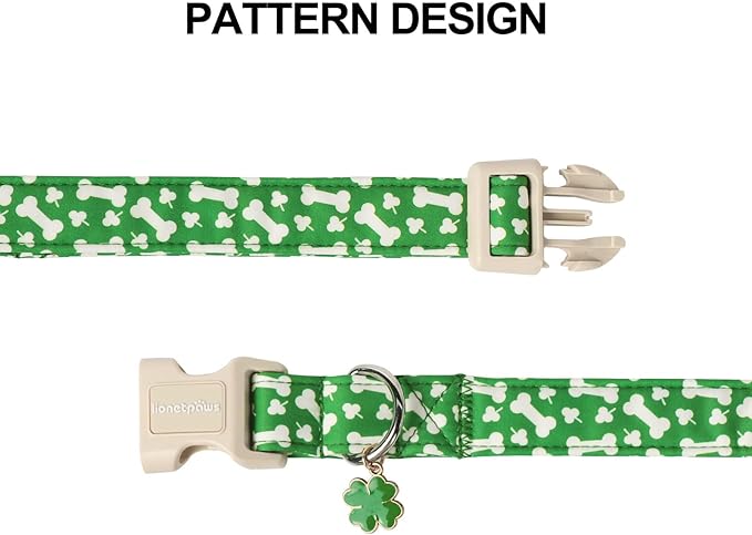 Lionet Paws St. Patrick Dog Collar- Cute Clover Bone Green Dog Collars with Plastic Buckle, Light Adjustable Dog Collars with Clover Pendant for Small Medium Dogs