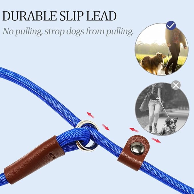 MayPaw Slip Lead Control Leash for Dogs No Pull, 13+ Colors Classic 7 FT Pet Dog Slip Leash, 1/4” Rope Leashes for Small Medium Animals (7ft*1/4", Dark Blue)