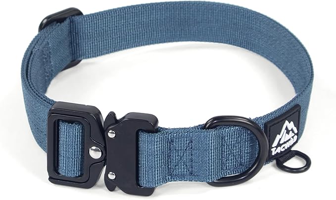 Heavy Duty Dog Collars for Medium and Large Dogs - Adjustable, Chew Proof Nylon Collar with Metal Quick Release Buckle and D-Ring for Dog Tags (Haze Blue, L)