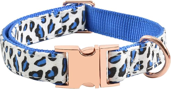 Metal Buckle Dog Collar, Durable Adjustable Dog Collar Soft for Small Medium Large Dogs (L(15-23in), Blue Leopard)
