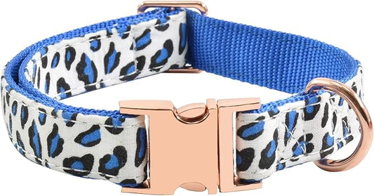 Metal Buckle Dog Collar, Durable Adjustable Dog Collar Soft for Small Medium Large Dogs (S(10-14in), Blue Leopard)