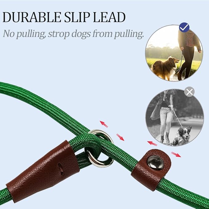MayPaw Slip Lead Control Leash for Dogs No Pull, 13+ Colors Classic Dog Lead 7FT Pet Slip Leash, 1/4” Rope Leashes for Small Medium Animals (7ft*1/4", Dark Green)