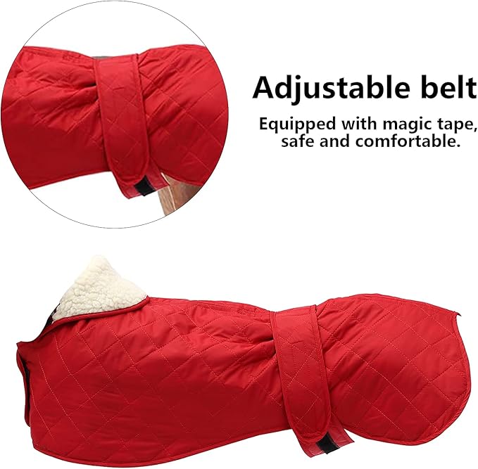 Warm Thermal Quilted Greyhound Coat with Harness Hole, Dog Winter Coat with Warm Fleece Lining, Outdoor Dog Apparel for Medium, Large Dog -Red-XXXL