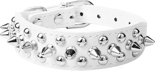 Spiked Dog Collar Soft Pu Leather Mushrooms Rivet Spike Studded Puppy Adjustable Pet Collars for Small Breeds (M, White)
