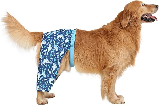 HDE Dog Swim Trunks Hawaiian Board Shorts Beach Pool Swimsuit for XS to XXL Dogs Blue Sharks - L