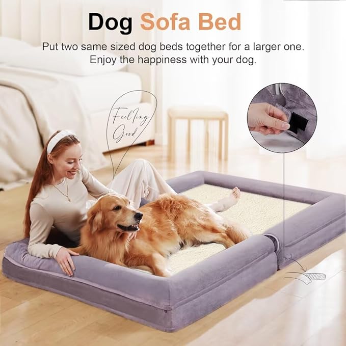 Large Dog Bed Orthopedic Washable: Beds Bolster XXL Bed Big XLarge Dogs Egg Crate Foam Sofa Couch Waterproof Removable Cover - Purple