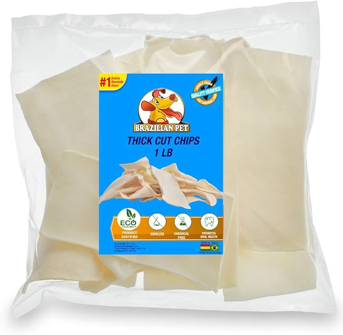 Premium Thick Cut Chips, Wholegrain Rawhide (Last Much Longer Than Traditional Chips). 100% Natural. Great Behavioral Dog Chewing Treat Solution. No Preservatives. (1 Pound)