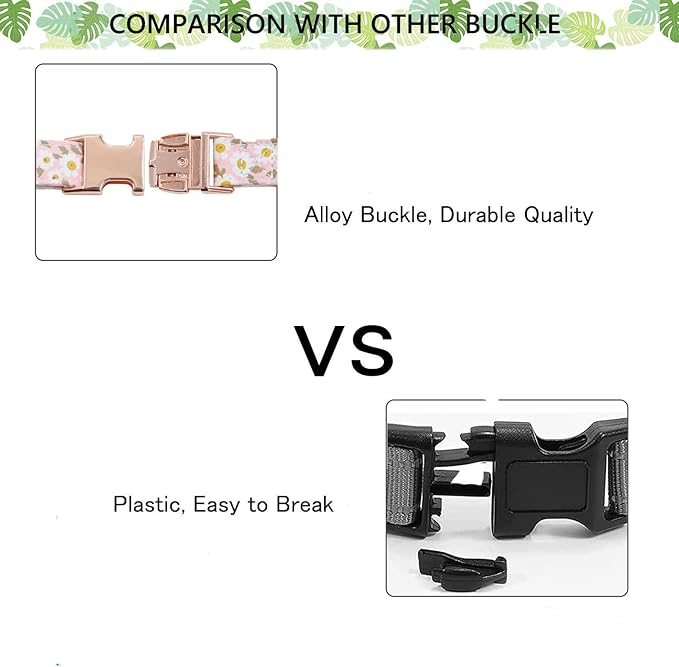 Metal Buckle Dog Collar, Durable Adjustable Dog Collar Soft for Small Medium Large Dogs (001-Pink, L(15-23in)