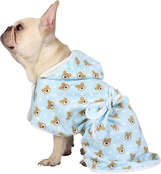 HDE Dog Bathrobe Super Absorbent Quick Drying Towel with Hood for All Dog Breeds Sizes S-XXL - Teddy Bears - S