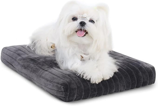 Dog Crate Bed Washable Dog Beds for Extra Small Dogs Deluxe Thick Flannel Fluffy Comfy Kennel Pad Anti-Slip & Anti-Scratch Pet Sleeping Mat, 21 x 12 Inch, Gray