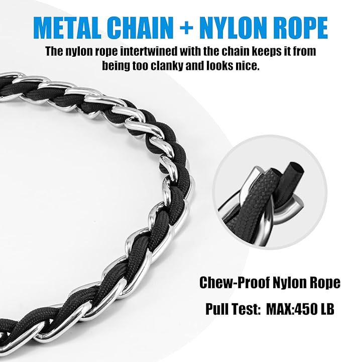 Chew Proof Metal Leash Chain for Medium Large Dogs, 5FT Strong Anti Chew, Comfortable Soft Padded Handle, Black