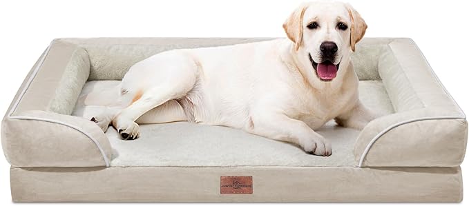 Comfort Expression Orthopedic Jumbo Dog Beds Waterproof, Extra Large Dog Beds Jumbo Breed, PV Washable Pet Sofa Couch with Removable Cover & Non-Slip Bottom(Beige)