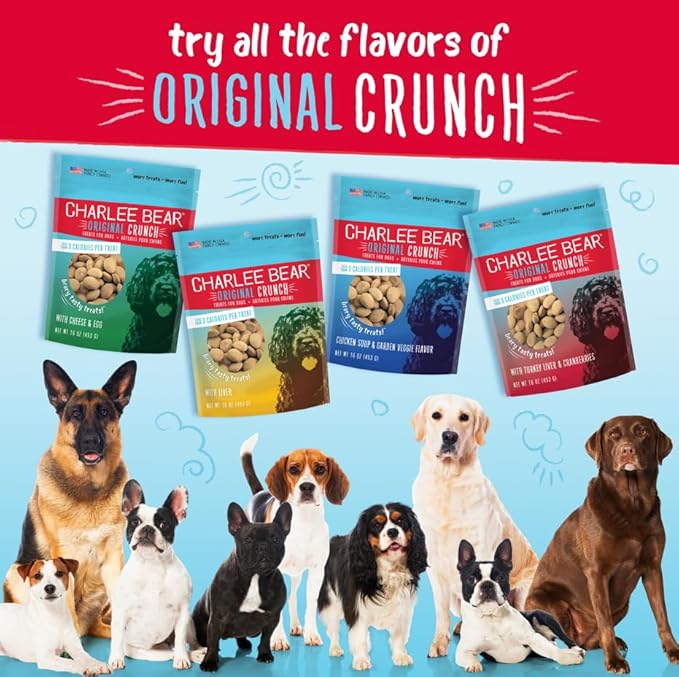 Charlee Bear Original Crunch Turkey Liver & Cranberries Dog Treats, 16 oz (3-Pack) - Made in the USA Natural Training Treats for Dogs