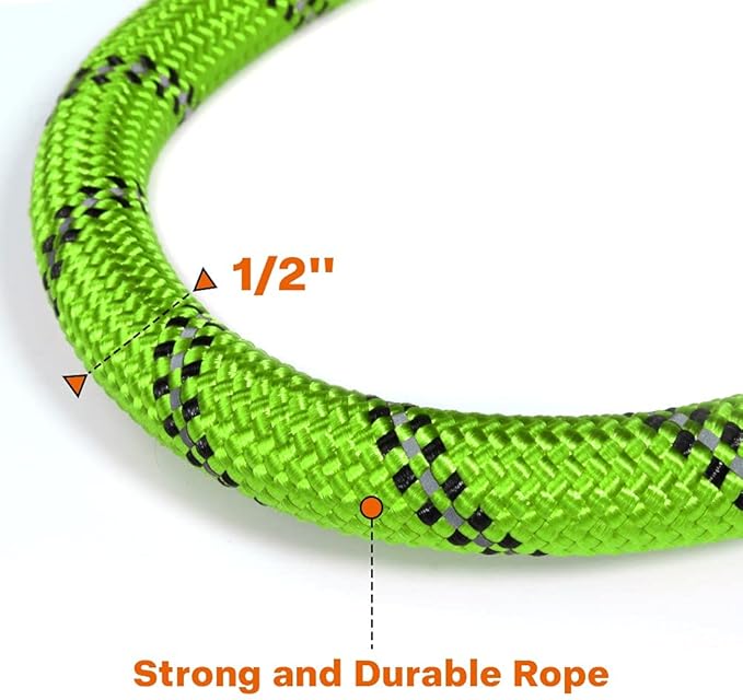 Taglory Rope Dog Leash 6 FT with Comfortable Padded Handle, Highly Reflective Threads Leash for Medium Large Dogs, 1/2 inch, Green