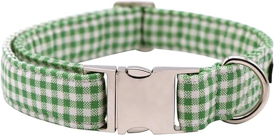 Lionet Paws Dog Collar, Comfortable Adjustable Cute Collar with Metal Buckle for Male Female Dogs, Green&White Grid Pattern, XLarge, Neck 16-26 inches
