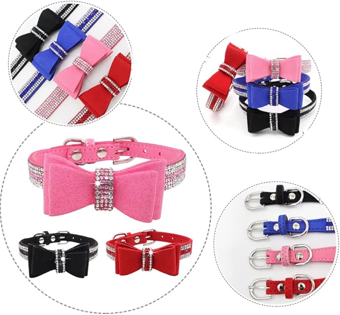 Small Dog Collars for Female Dogs, Cute Bling Rhinestone Crystal with Bow Tie Glitter Diamond Bowtie Puppy Collars for XXS XS Small Medium Large Pet Girls Dogs Cats, Pink S
