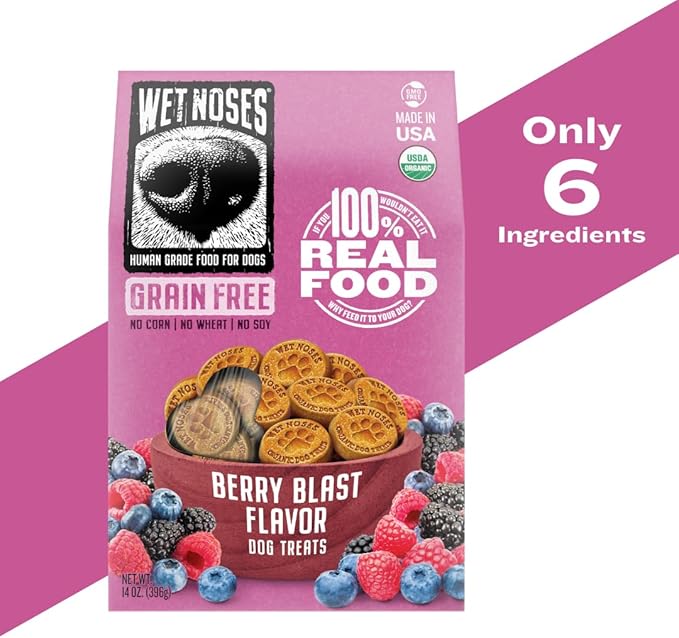 Organic Crunchy Dog Treats – for All Pet Sizes, Breeds – All-Natural Puppy Treat, Senior Dog Snack – 100% Human-Grade – Delicious Chews for Dogs – Grain-Free Berry Blast, 14 Oz (2-Pack)