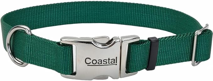 Coastal Pet Adjustable Dog Collar with Metal Buckle - Comfortable Fade-Resistant Dog Collar with Snap Lock - Perfect for Walking & Tie Outs - Hunter - 1" x 18" - 26"