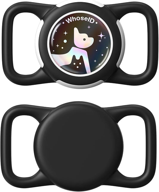 Waterproof Airtag Dog Collar Holder, Silicone & ABS Airtag Holder for Dog & Cat Collars, Ultra-Durable, Lightweight and Protective Airtag Case (Black-1, Regular)