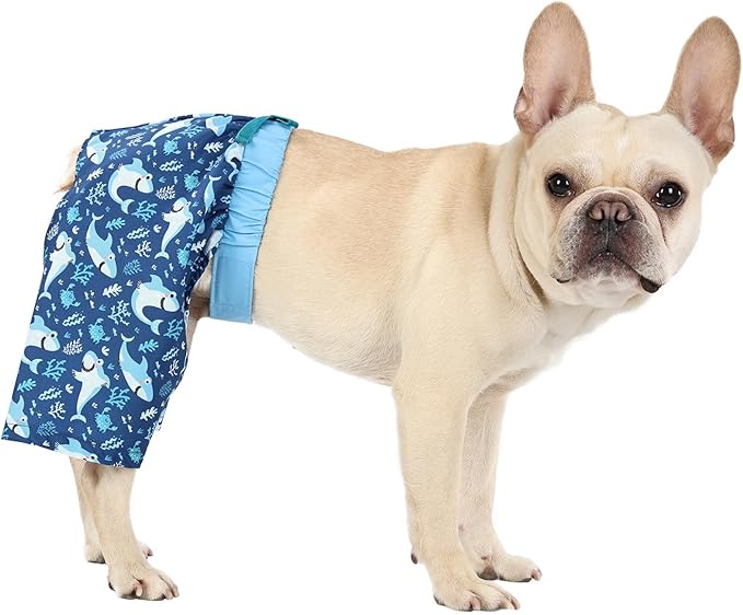 HDE Dog Swim Trunks Hawaiian Board Shorts Beach Pool Swimsuit for XS to XXL Dogs Blue Sharks - XS