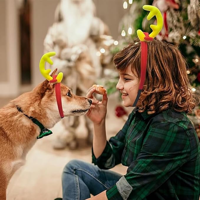 ANIAC Dog Antlers Headband Christmas Dog Outfit for Small Medium Large Dog Reindeer Costumes Pet Elk Head Accessories for Christmas Halloween (Yellow, Small)