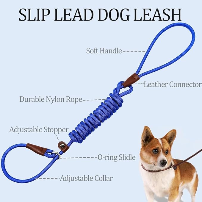 MayPaw Slip Lead Control Leash for Dogs No Pull, 13+ Colors Classic 7 FT Pet Dog Slip Leash, 1/4” Rope Leashes for Small Medium Animals (7ft*1/4", Dark Blue)