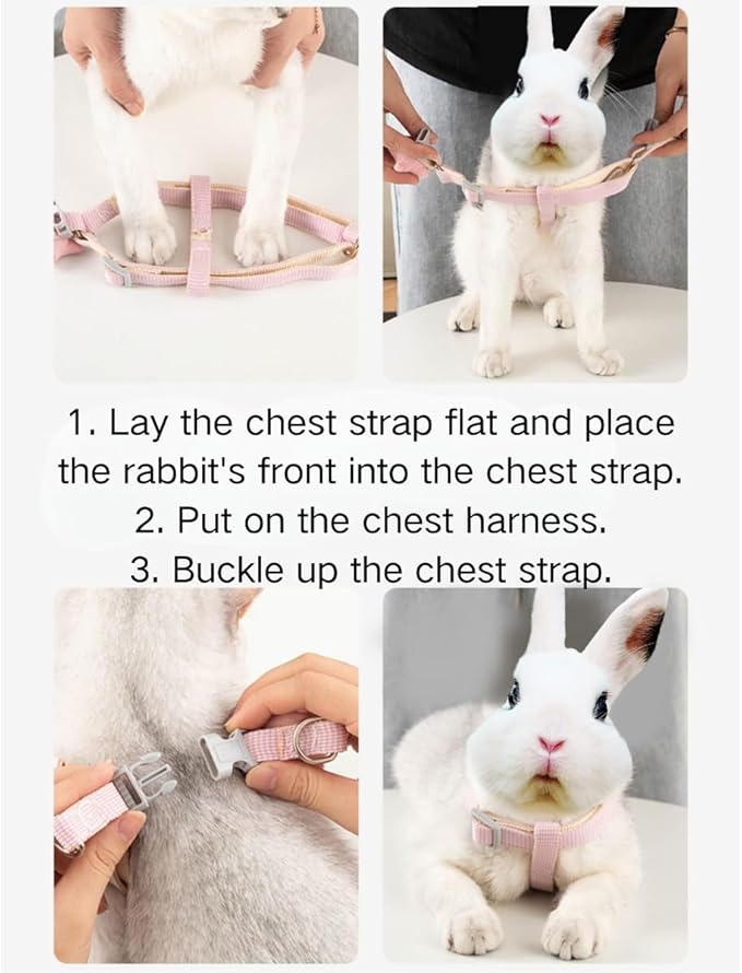 Adjustable Rabbit Harness Leash Bunny Harness for Pet Walk Running Jogging Leash Harness for Bunny Cat Puppy Kitten Ferret and Other Small Pet (Pink,Medium)