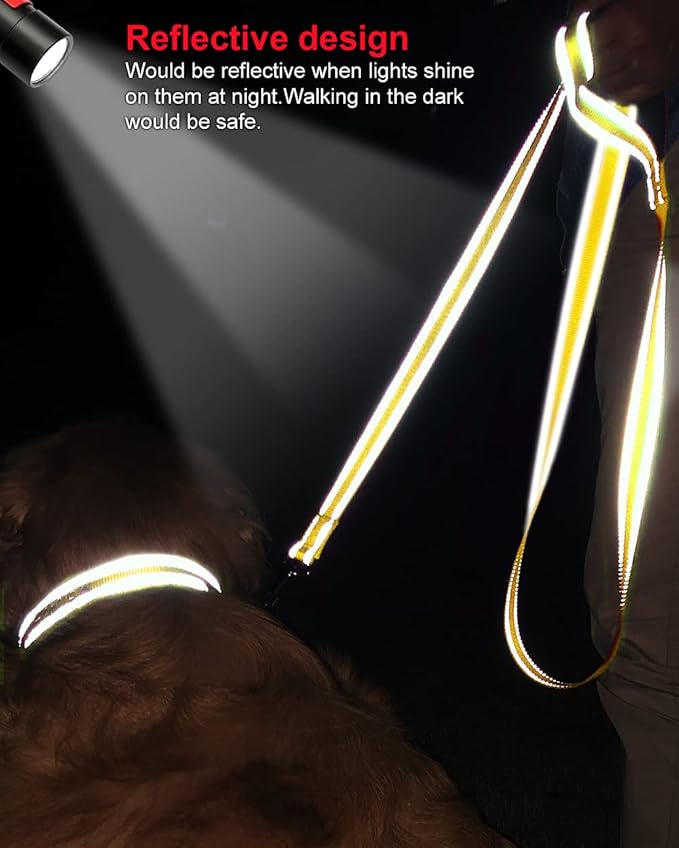 Joytale Double-Sided Reflective Dog Leash, 6 FT/5 FT/4 FT, Padded Handle Nylon Heavy Duty Leashes for Small & Medium Dogs Walking, Yellow, 5FT