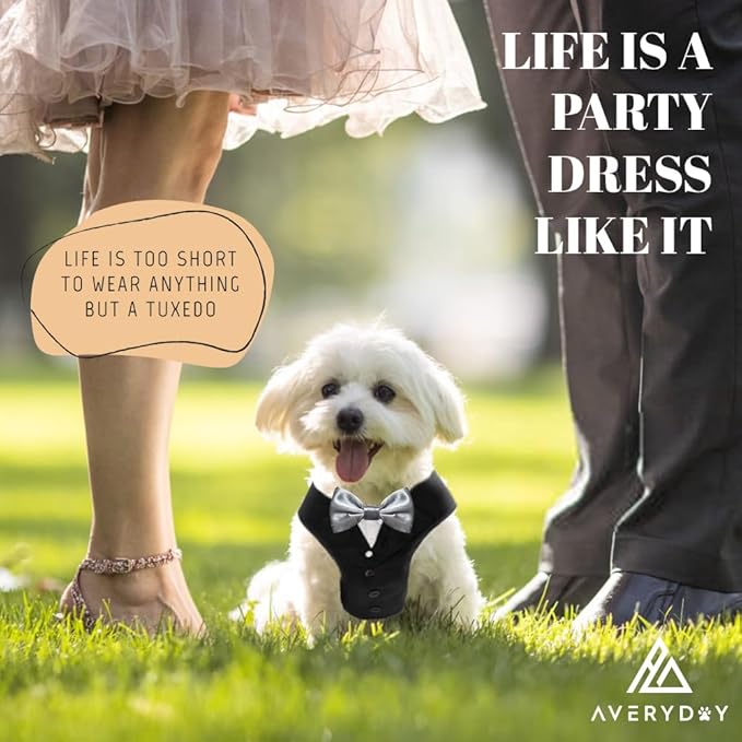 Dog Tuxedo for Wedding Outfit, Dog Suit and Tie Costumes for Birthday, Halloween, Cosplay, Christmas Party, Pet Formal Wear with Bowtie, Tux for Small Dogs, Chihuahua, Bichon, Maltese, Cats