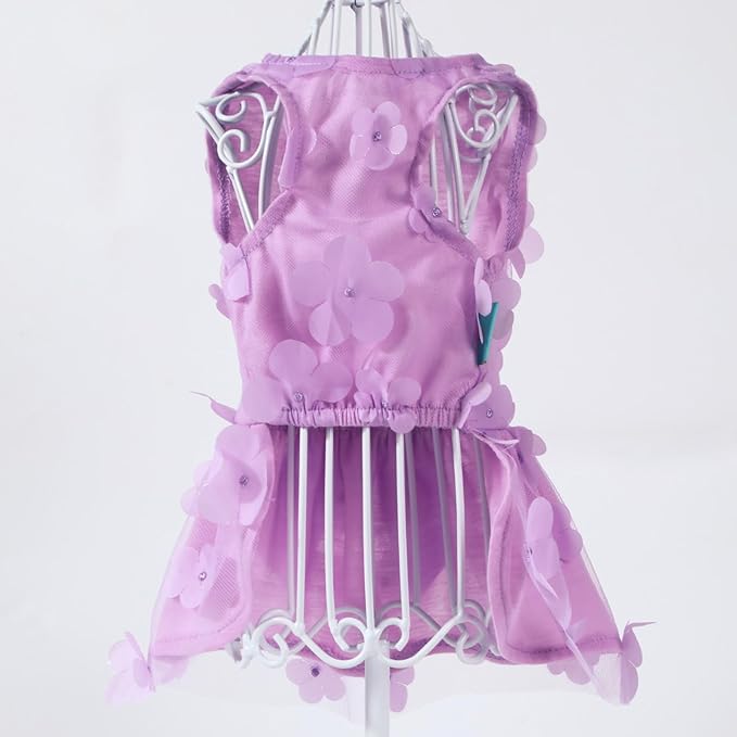 Laifug Dog Dress Puppy Print Princess Dog Dress Cute Party Wear (Purple, L)