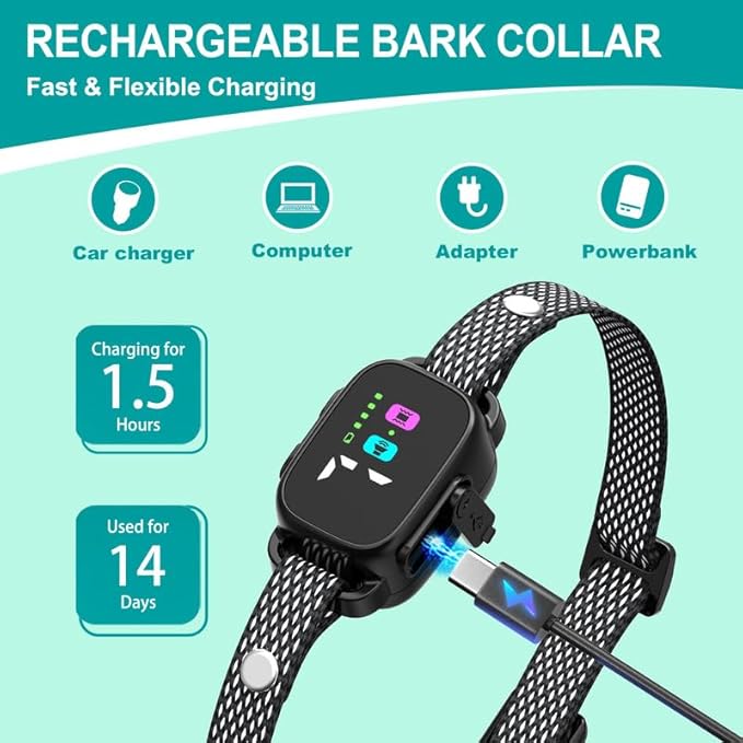 Anti-Bark Collar for Small Dogs, No Shock Anti Barking Collars with 7 Sensitivities, 3 Adjustable Modes Beep & Vibration, IP67 Waterproof - Effective & Humane, Premium Black