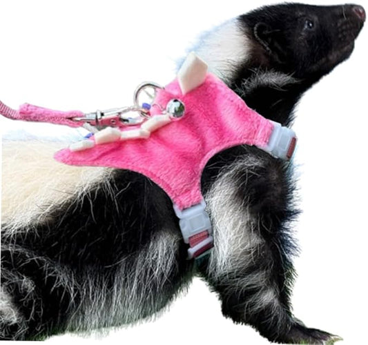 Ferret Harness and Leash Set Small Animals Vest Harness with Safe Bell Dinosaur Shaped Walking Clothes for Baby Rabbit Guinea Pig Teacup Chihuahua Mouse and Other Small pet. (Pink Dinosaur)