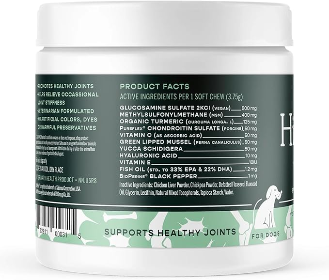 Fera Pet Organics Hip + Joint Supplement for Dogs - Vet Created - Soft & Chewy Dog Joint Supplement - Glucosamine, Chondroitin, MSM– Chicken Flavor, 90 Chews