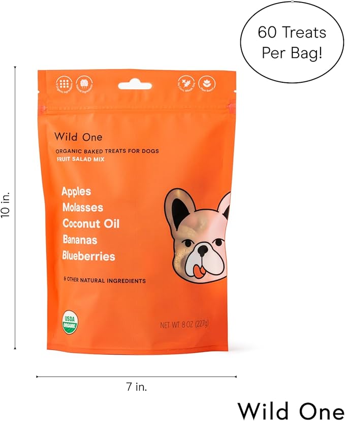 Wild One Organic Natural Crunchy Baked Dog Treats Made in The USA Fruit Salad 8 Ounce 3 Pack