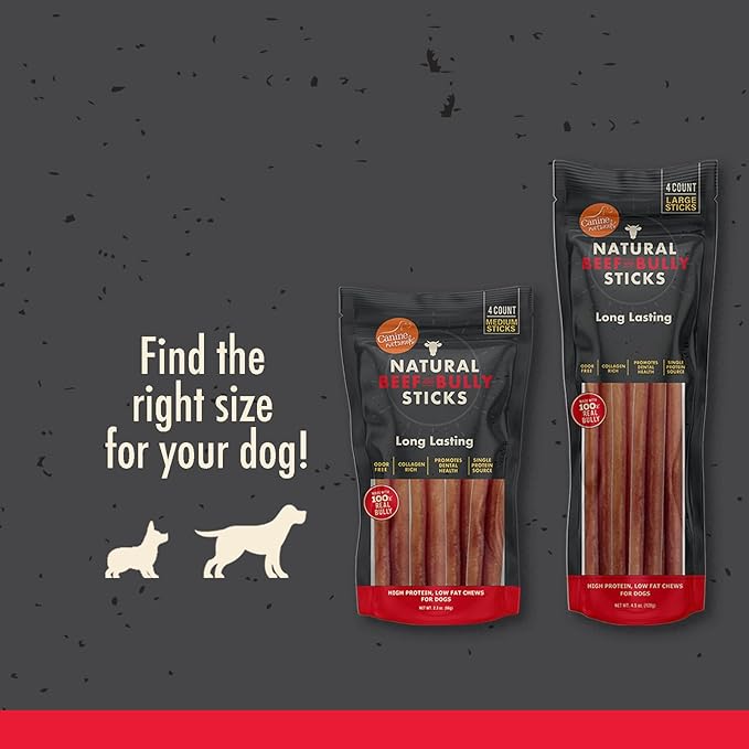 Canine Naturals | Natural Beef & Bully Sticks | Long-Lasting, Odor Free, High Protein Chews Made with 100% Real Bully | 4 Count Medium Sticks