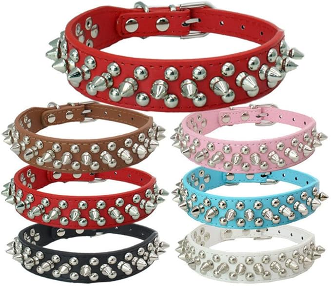 Yellow Puppy Collar with Spike, Mushrooms Rivet Spiked Dog Collar Anti-Bite Studded Protective Pet Neck Faux Leather Boy Cat Collars for XXS XS Small Medium Large Male Dogs Goat, S