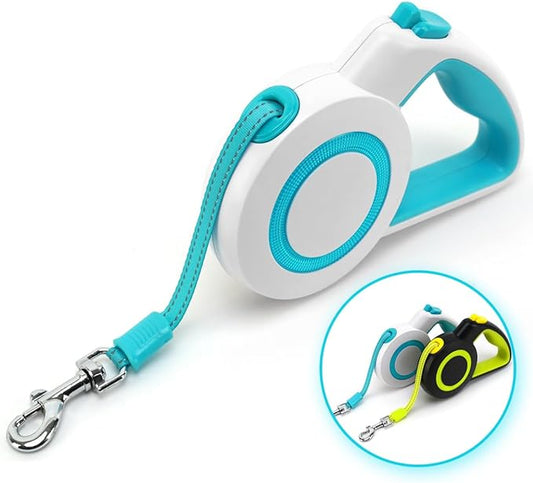 16Ft Retractable Dog Leash,Night Reflection,Light Weight Leash for Small to Dogs/Cats,Stainless SteelSpring,Strong Nylon Tape,One-Handed Brake(Blue-White)