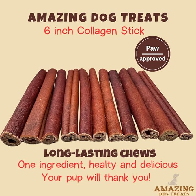 Amazing Dog Treats 6 Inch Collagen Stick - (15 Count) - Natural Collagen Sticks - No Hide Bones