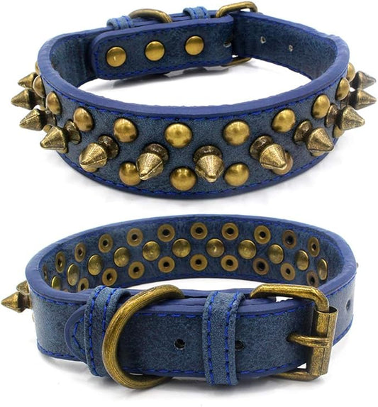 Spiked Dog Collar Soft Pu Leather Mushrooms Rivet Spike Studded Puppy Adjustable Pet Collars for Small Breeds (L, Blue1)