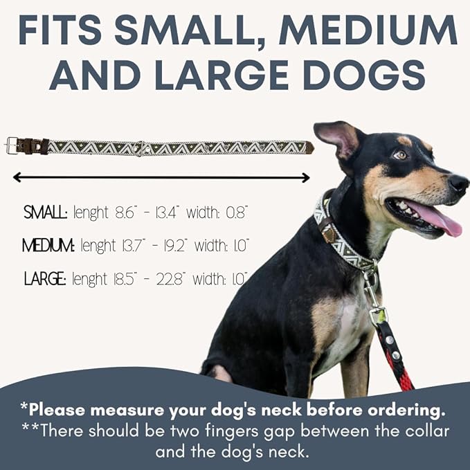 Western Dog Collar - Leather Embroidered Design for Small Medium Large Dogs & Puppy Pets - Aztec Southwest for Boy Girl Female & Male Dogs - Collar para Perros Beaded (Large, Ceramic Cello)