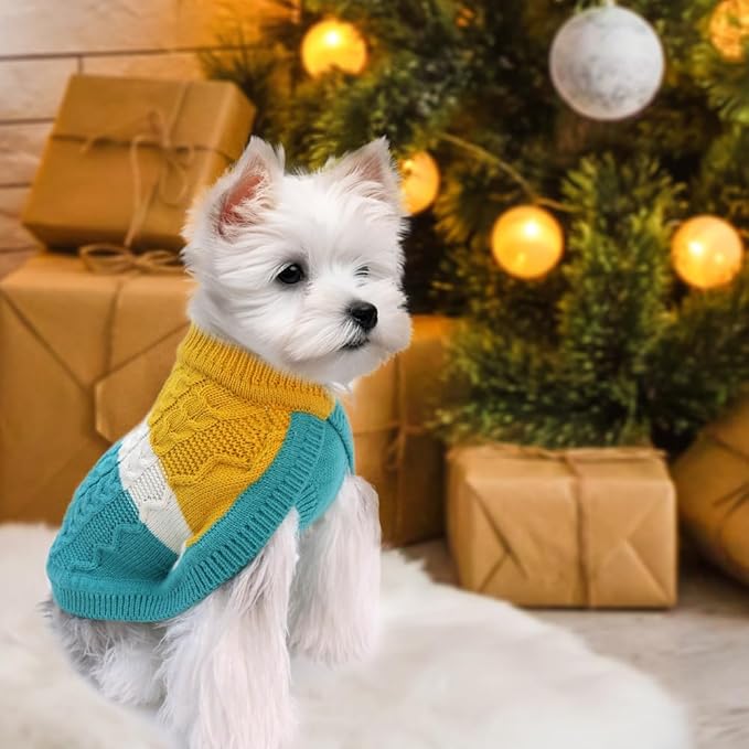 Knitted Dog Sweater - Color Block Thick Warm Dog Clothes Pet Winter Coat, Puppy Outfits Cat Apparel for Small Medium Dogs Cats Boy Girl Pet (Medium)