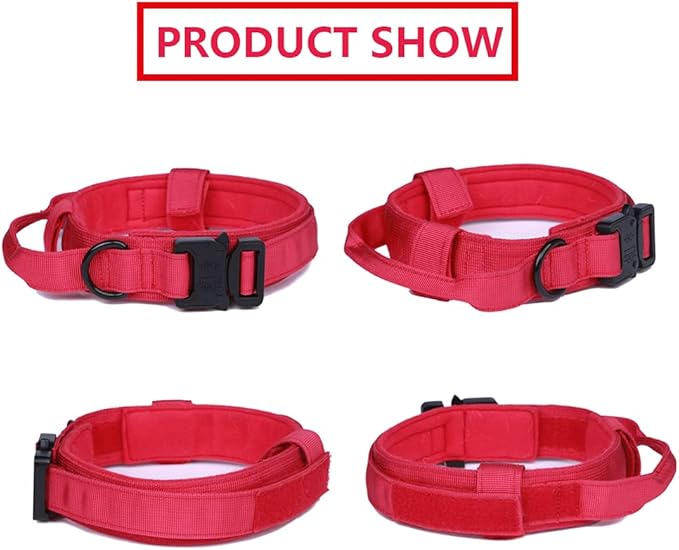 Xqpetlihai Tactical Dog Collar and Leash Set Adjustable Military Nylon Dog Collar with Control Handle and Heavy Duty Metal Buckle for Large Dogs(Red M