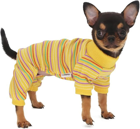 LOPHIPETS Dog Pajama Onesie for Small Dogs Teacup Chihuahua Yorkie Puppy Cat Clothes Apparel-Yellow/XXS