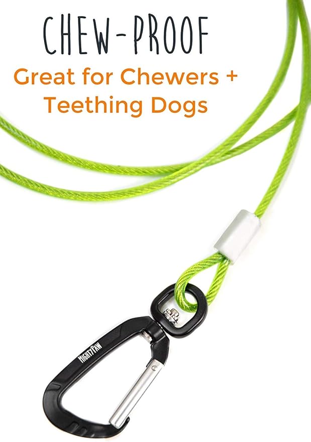 Mighty Paw Dog Leash - Anti Biting Pets Leashes - Chew Proof Metal Cable - Ideal for Large Dogs and Teething Puppies - Braided Cord with Padded Handle - Six Foot - Green