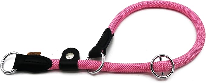 Braided Round Martingale Dog Collar, Training Collar with Slidable Stop Ring and Adjustable Stopper - Ideal for Extra Large Dogs (XL(1/2") - 24" Long, Pink)